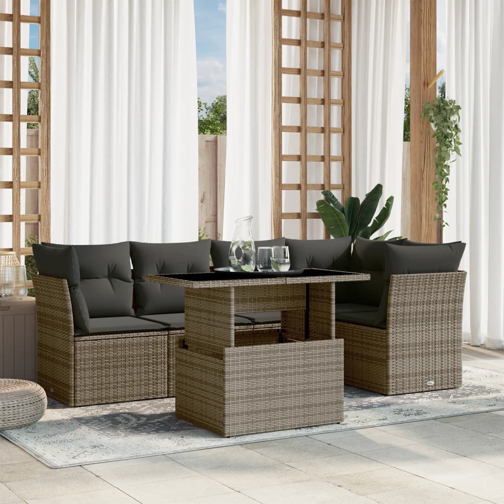 Set Divano da Giardino 6 pz con Cuscini Grigio in Polyrattan - homemem39