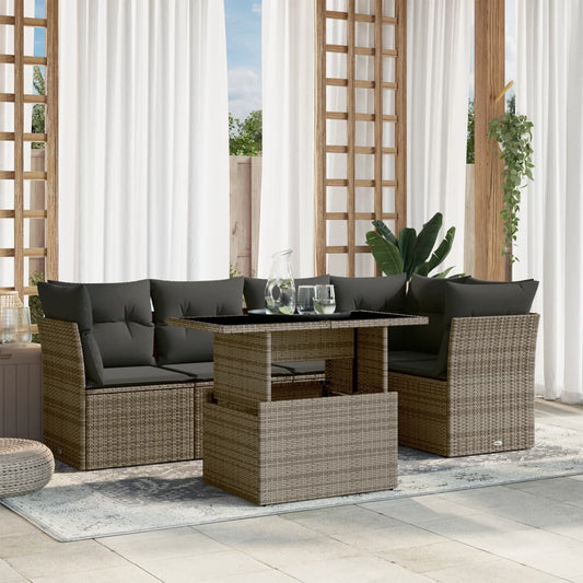 Set Divano da Giardino 6 pz con Cuscini Grigio in Polyrattan - homemem39