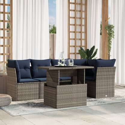 Set Divani da Giardino 6 pz con Cuscini Grigio in Polyrattan | homemem39