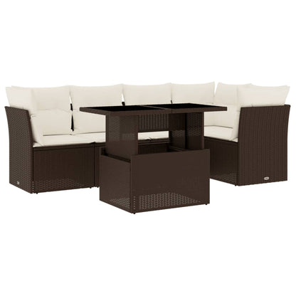 Set Divano da Giardino 6 pz con Cuscini Marrone in Polyrattan - homemem39