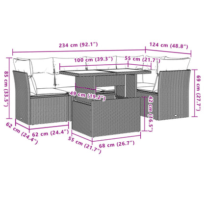 Set Divano da Giardino 6 pz con Cuscini Marrone in Polyrattan | homemem39