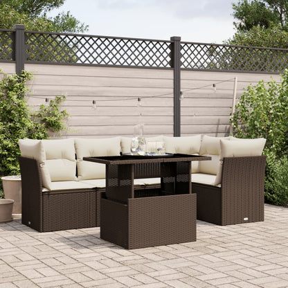 Set Divano da Giardino 6 pz con Cuscini Marrone in Polyrattan | homemem39