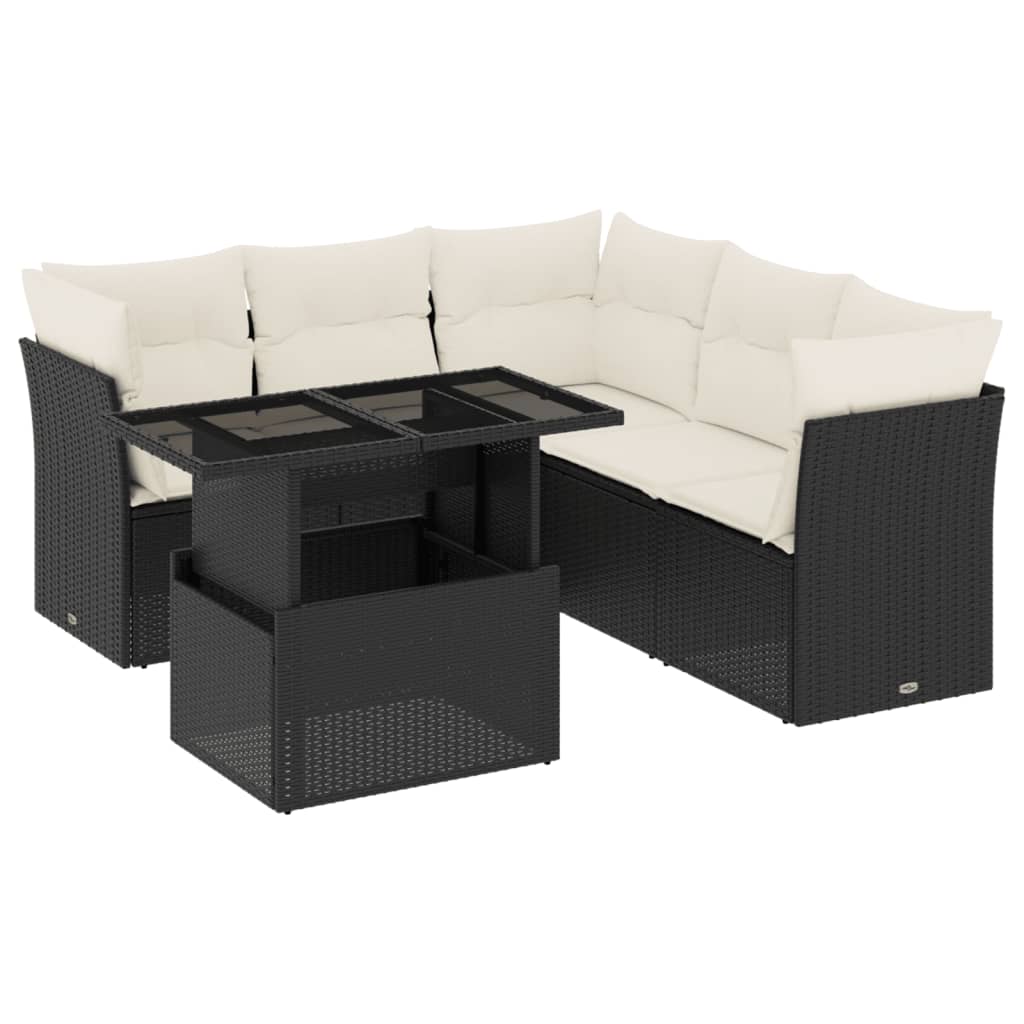 Set Divano da Giardino 6 pz con Cuscini Nero in Polyrattan - homemem39