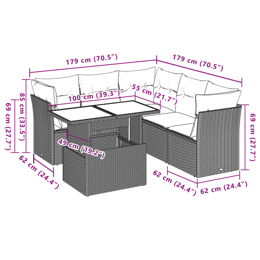 Set Divano da Giardino 6 pz con Cuscini Nero in Polyrattan | homemem39