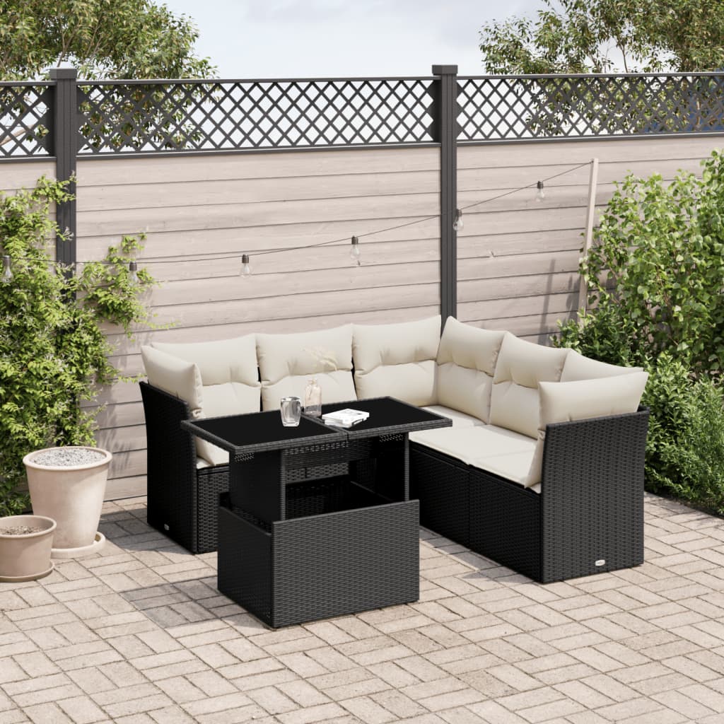 Set Divano da Giardino 6 pz con Cuscini Nero in Polyrattan - homemem39