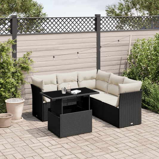 Set Divano da Giardino 6 pz con Cuscini Nero in Polyrattan - homemem39