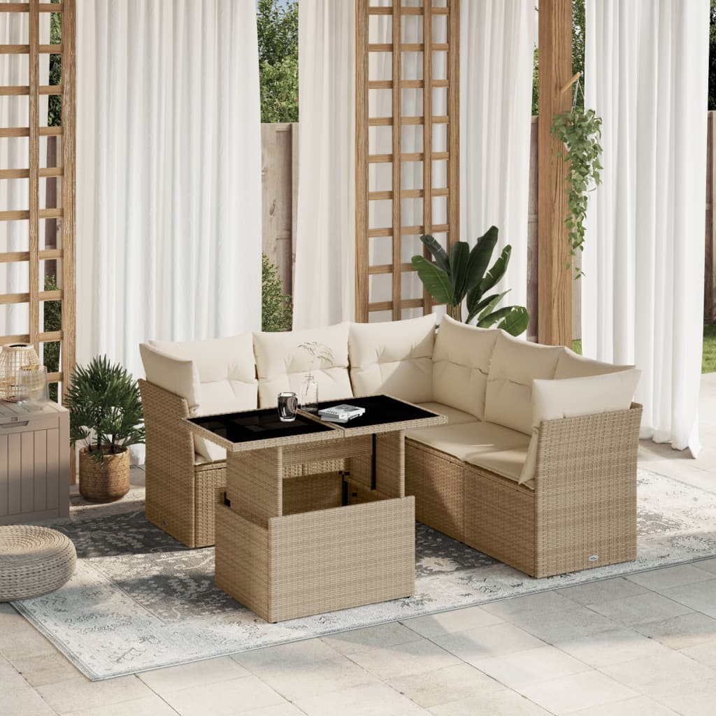 Set Divano da Giardino 6 pz con Cuscini Beige in Polyrattan - homemem39