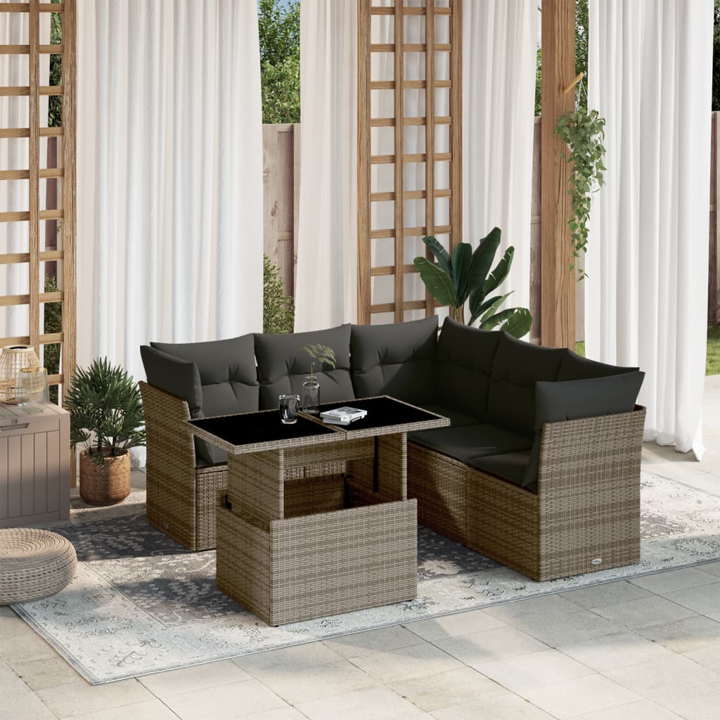 Set Divano da Giardino 6 pz con Cuscini Grigio in Polyrattan - homemem39