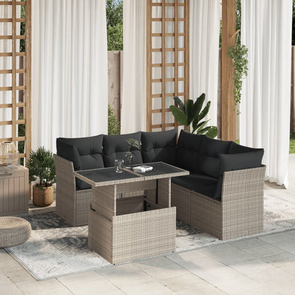 Set Divano da Giardino 6pz con Cuscini Grigio Chiaro Polyrattan - homemem39