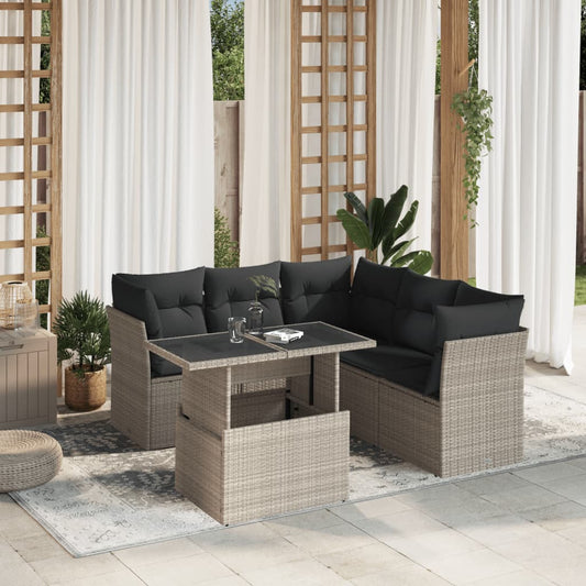 Set Divano da Giardino 6pz con Cuscini Grigio Chiaro Polyrattan - homemem39