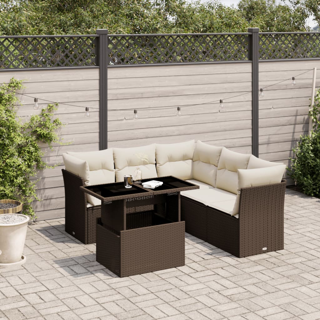Set Divano da Giardino 6 pz con Cuscini Marrone in Polyrattan | homemem39