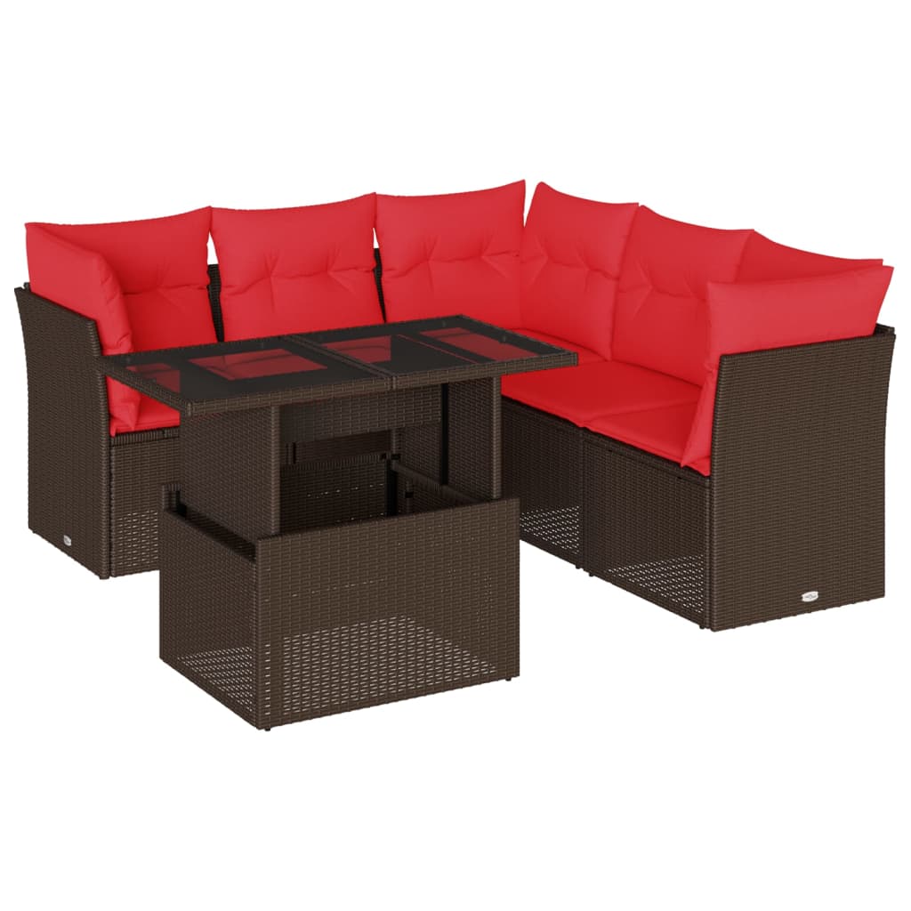 Set Divani da Giardino 6 pz con Cuscini Marrone in Polyrattan