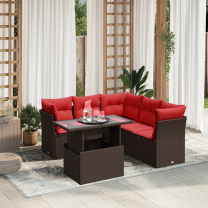Set Divani da Giardino 6 pz con Cuscini Marrone in Polyrattan