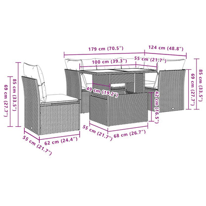 Set Divano da Giardino 6 pz con Cuscini Nero in Polyrattan | homemem39