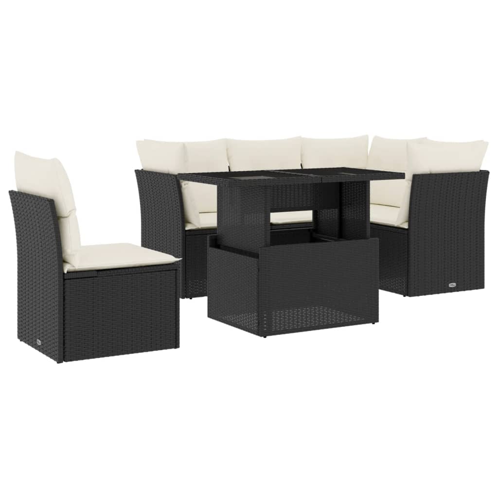 Set Divano da Giardino 6 pz con Cuscini Nero in Polyrattan | homemem39