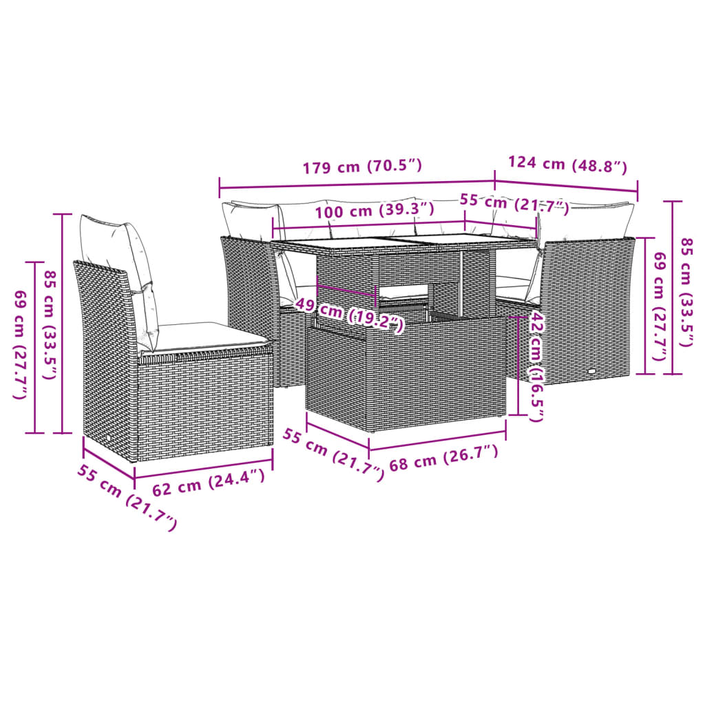 Set Divano da Giardino 6 pz con Cuscini Nero in Polyrattan | homemem39