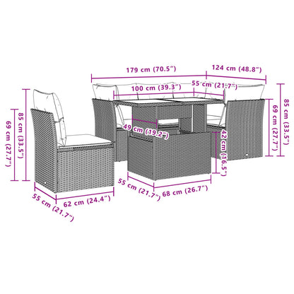 Set Divano da Giardino 6 pz con Cuscini Nero in Polyrattan | homemem39