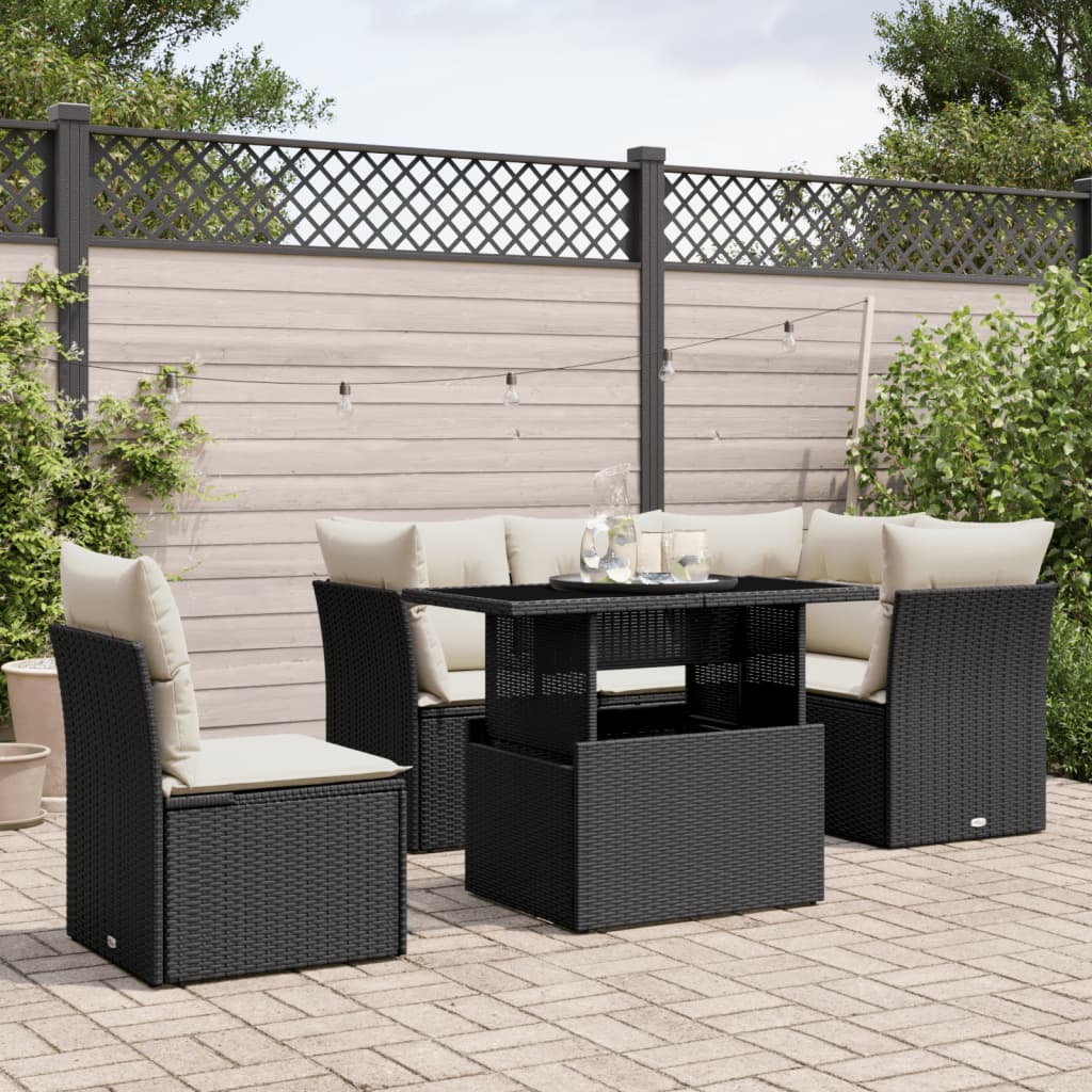 Set Divano da Giardino 6 pz con Cuscini Nero in Polyrattan | homemem39