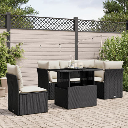 Set Divano da Giardino 6 pz con Cuscini Nero in Polyrattan | homemem39
