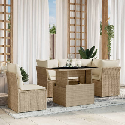 Set Divano da Giardino 6 pz con Cuscini Beige in Polyrattan - homemem39