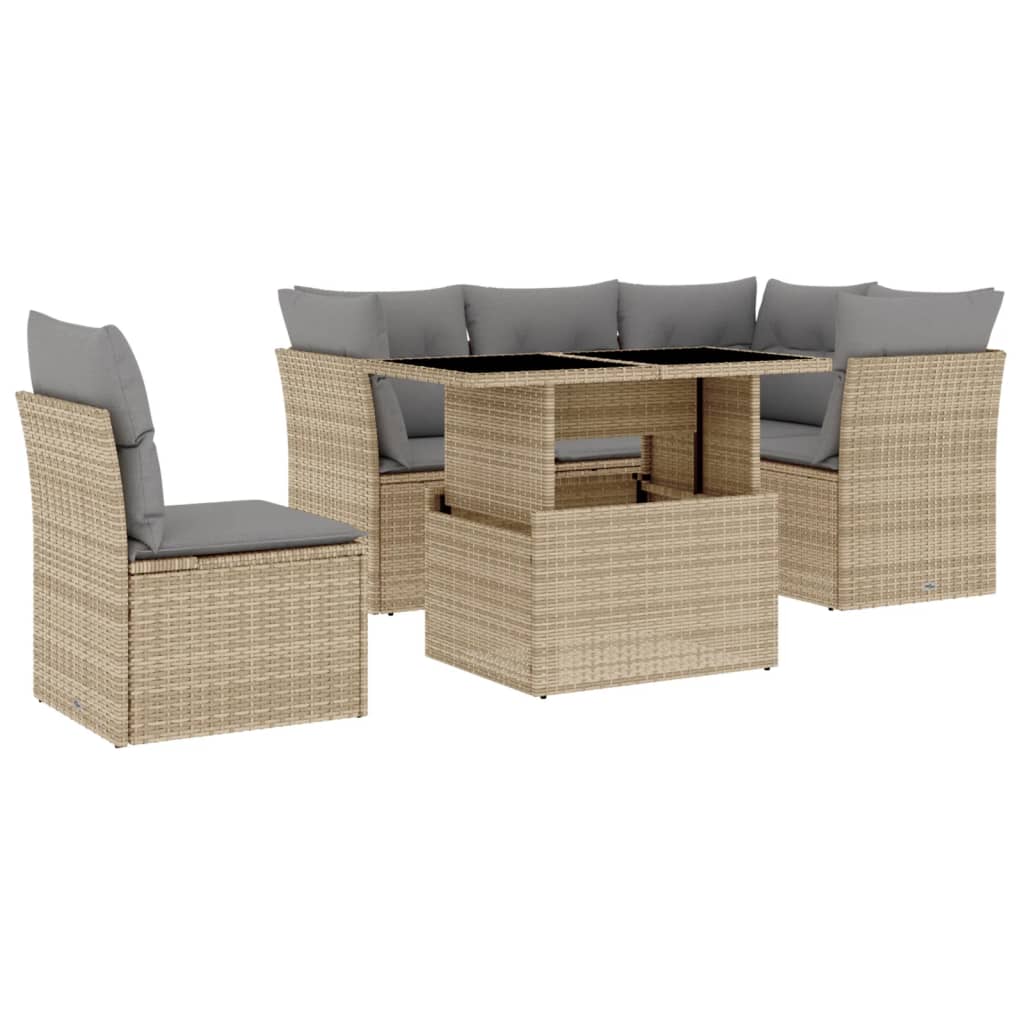 Set Divano da Giardino 6 pz con Cuscini Beige in Polyrattan - homemem39