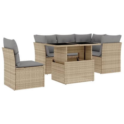 Set Divano da Giardino 6 pz con Cuscini Beige in Polyrattan - homemem39