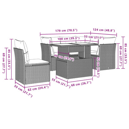 Set Divano da Giardino 6 pz con Cuscini Grigio in Polyrattan | homemem39