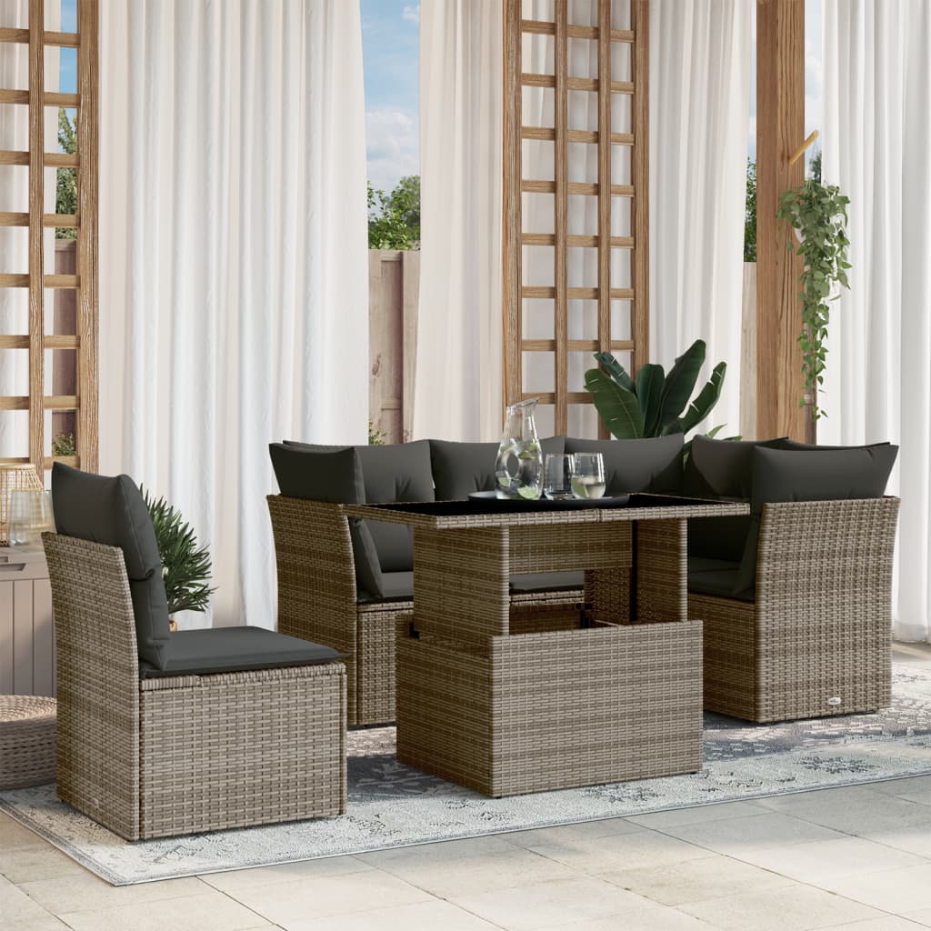 Set Divano da Giardino 6 pz con Cuscini Grigio in Polyrattan | homemem39