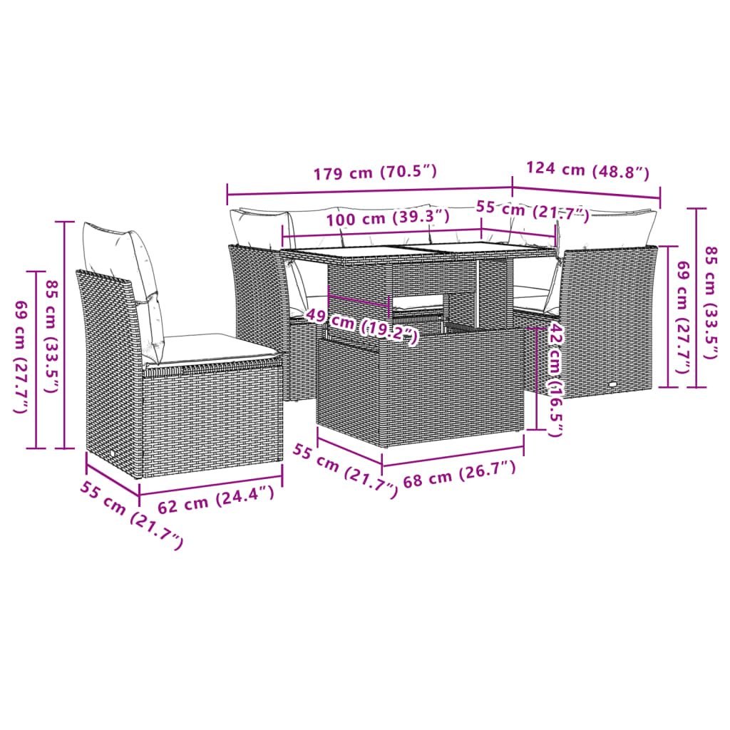 Set Divano da Giardino 6pz con Cuscini Grigio Chiaro Polyrattan | homemem39