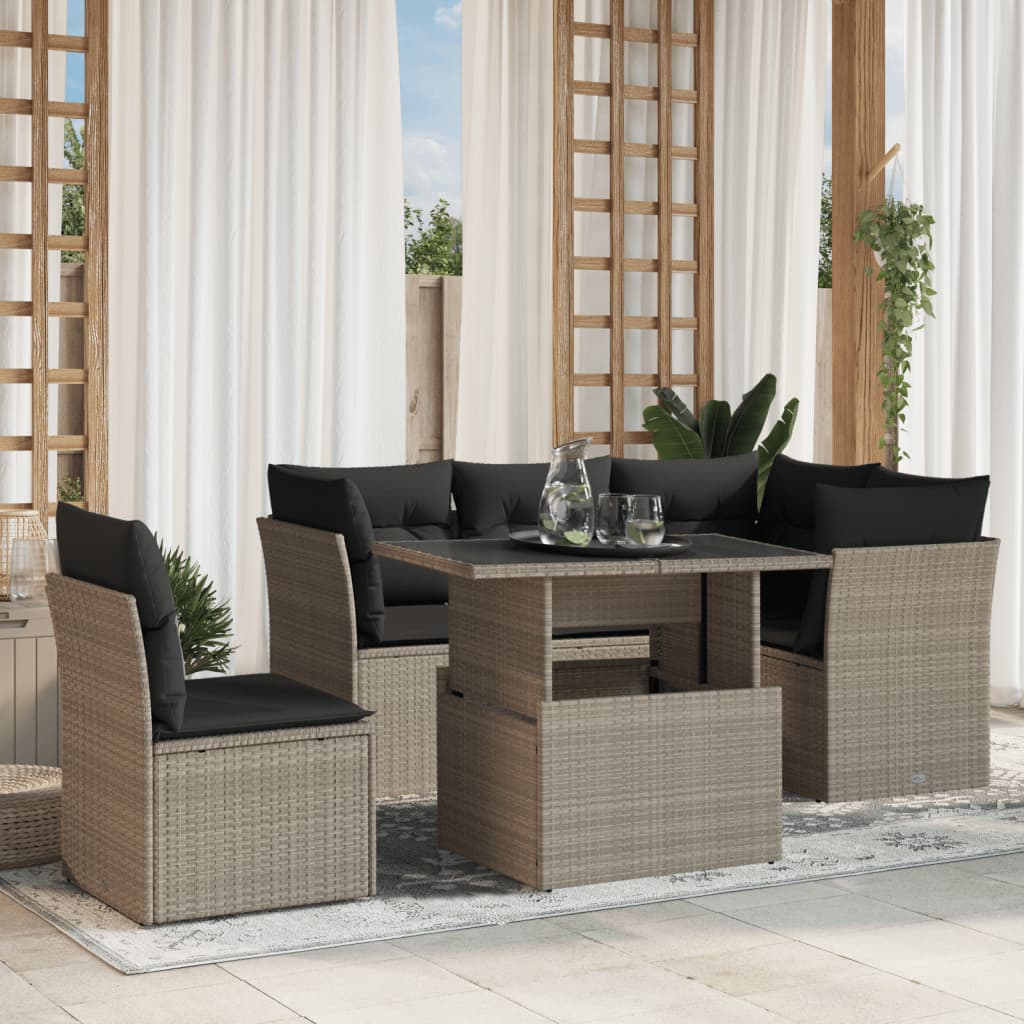 Set Divano da Giardino 6pz con Cuscini Grigio Chiaro Polyrattan | homemem39