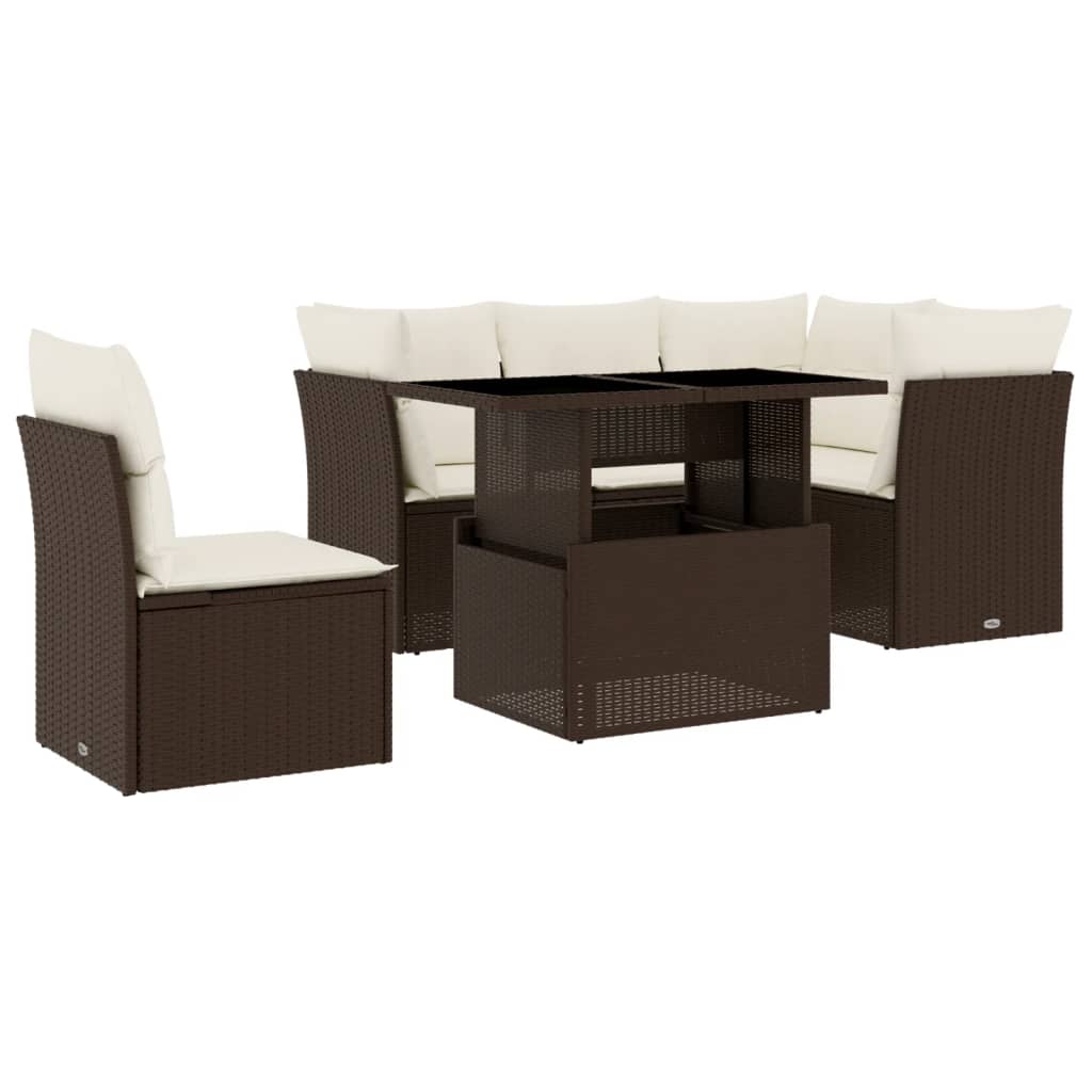 Set Divano da Giardino 6 pz con Cuscini Marrone in Polyrattan | homemem39