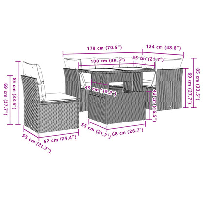 Set Divano da Giardino 6 pz con Cuscini Marrone in Polyrattan | homemem39