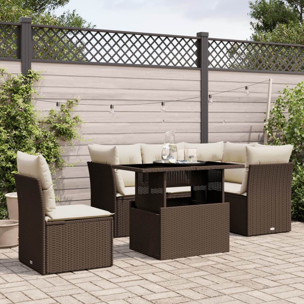 Set Divano da Giardino 6 pz con Cuscini Marrone in Polyrattan | homemem39