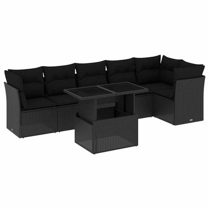 Set Divani da Giardino con Cuscini 7pz Nero Polyrattan - homemem39