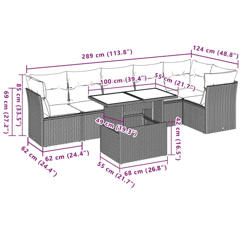 Set Divani da Giardino con Cuscini 7pz Nero Polyrattan