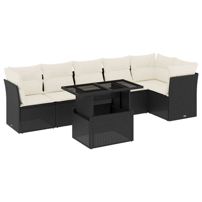 Set Divani da Giardino con Cuscini 7pz Nero Polyrattan | homemem39