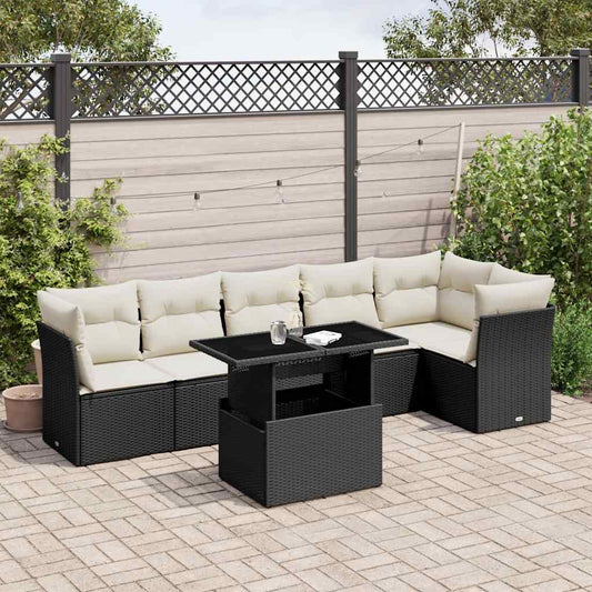 Set Divani da Giardino con Cuscini 7pz Nero Polyrattan | homemem39
