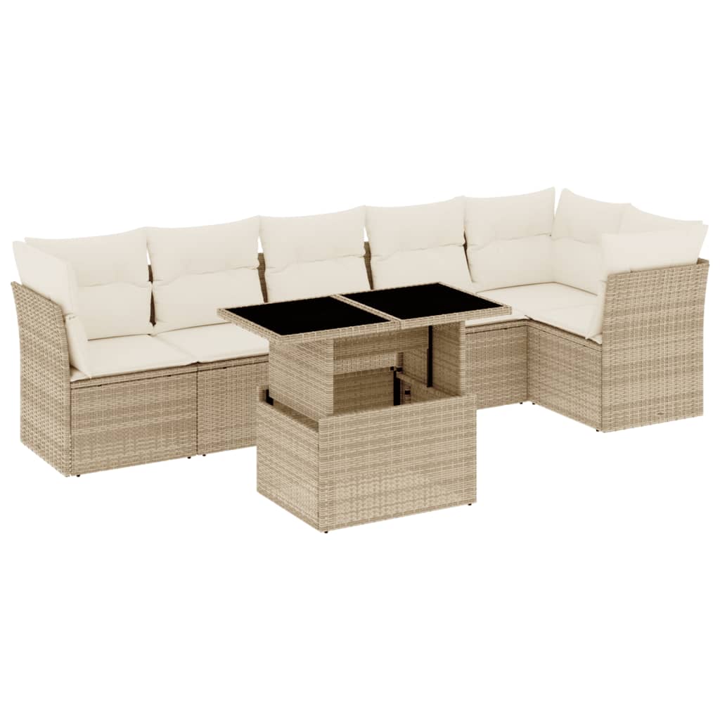 Set Divani da Giardino 7 pz con Cuscini Beige in Polyrattan - homemem39