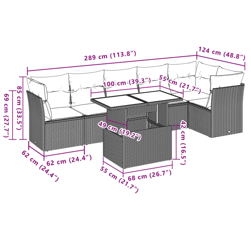 Set Divani da Giardino 7 pz con Cuscini Beige in Polyrattan | homemem39