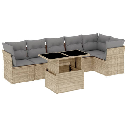 Set Divani da Giardino 7 pz con Cuscini Beige in Polyrattan | homemem39