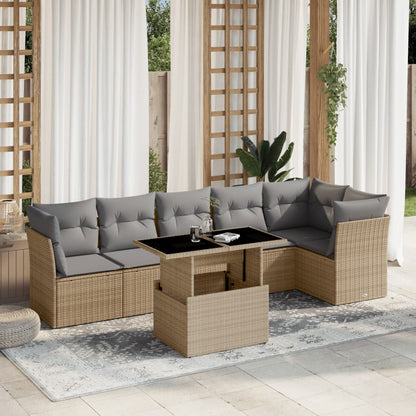 Set Divani da Giardino 7 pz con Cuscini Beige in Polyrattan | homemem39