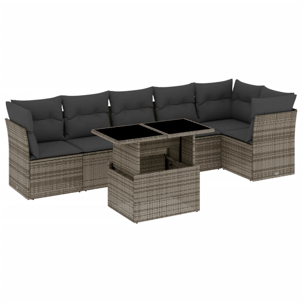 Set Divani da Giardino 7 pz con Cuscini Grigio in Polyrattan - homemem39