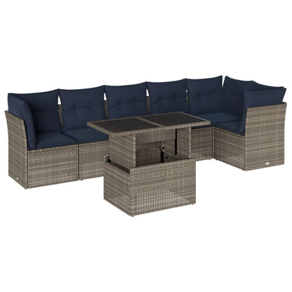 Set Divani da Giardino 7 pz con Cuscini Grigio in Polyrattan