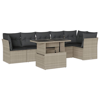 Set Divani da Giardino 7pz con Cuscini Grigio Chiaro Polyrattan