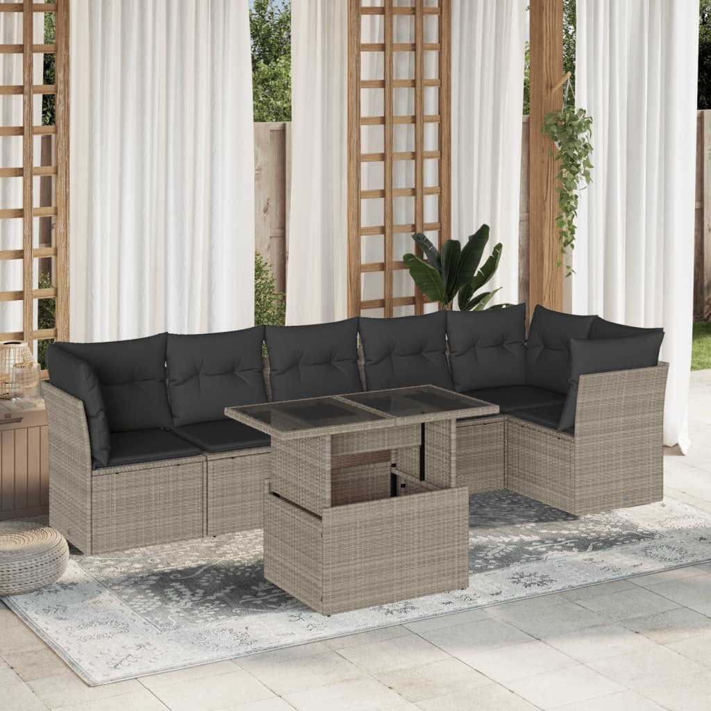 Set Divani da Giardino 7pz con Cuscini Grigio Chiaro Polyrattan - homemem39