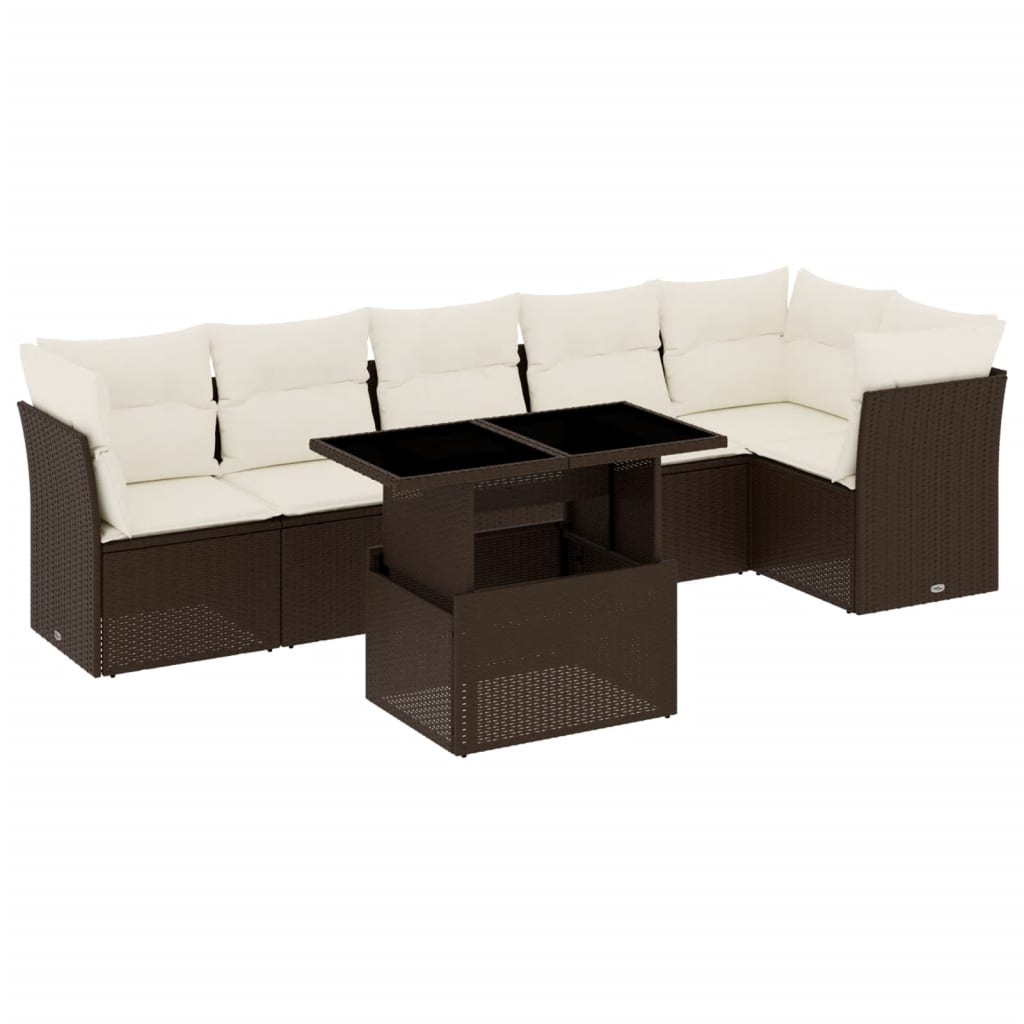 Set Divani da Giardino 7 pz con Cuscini Marrone in Polyrattan - homemem39