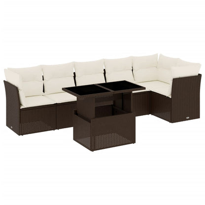 Set Divani da Giardino 7 pz con Cuscini Marrone in Polyrattan - homemem39