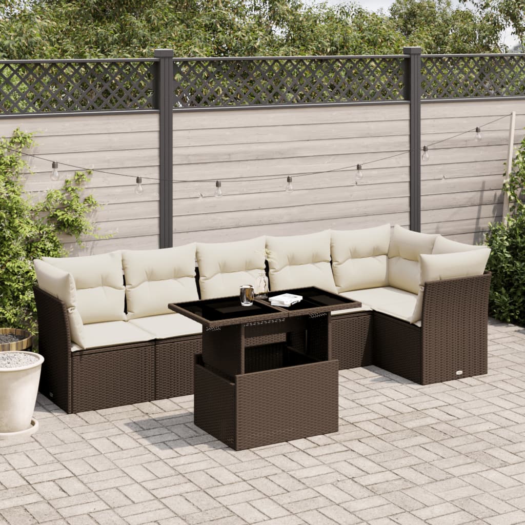 Set Divani da Giardino 7 pz con Cuscini Marrone in Polyrattan | homemem39