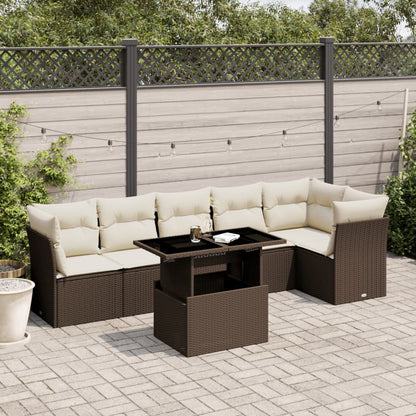 Set Divani da Giardino 7 pz con Cuscini Marrone in Polyrattan | homemem39