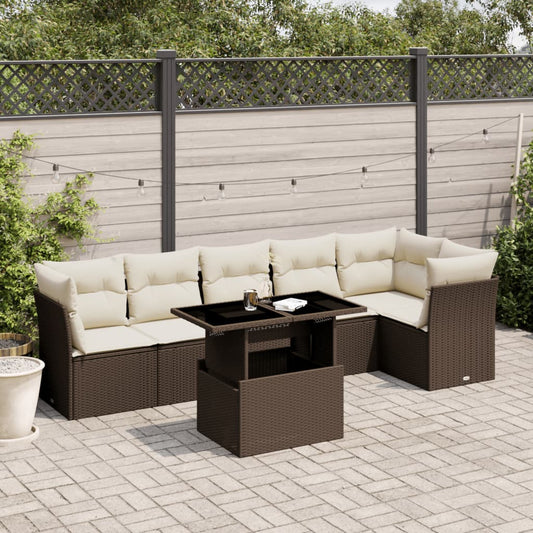 Set Divani da Giardino 7 pz con Cuscini Marrone in Polyrattan | homemem39